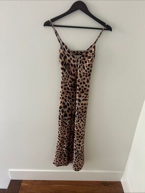 Leopard Slip Dress - Brown and Black Spotted Satin NWOT XS
